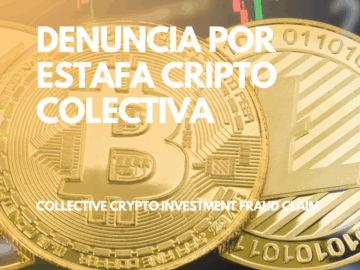 Gráfico informativo sobre la denuncia colectiva por estafa piramidal en criptomonedas, impulsada por un despacho de abogados. Se mencionan plataformas como Monovex y Geneve Capital Invest.